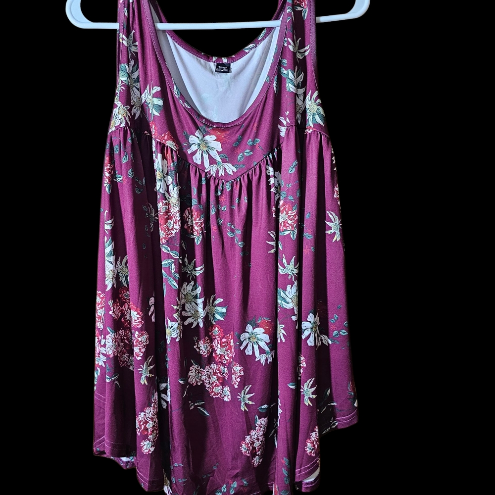 SHEIN Floral Tank Top - Burgundy and White